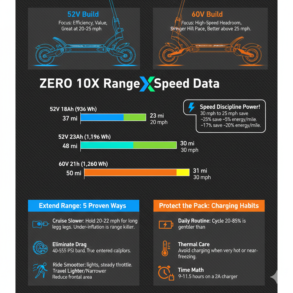 Zero 10X Range Test: Real-World Miles + 52V vs 60V Battery Truth (2025)