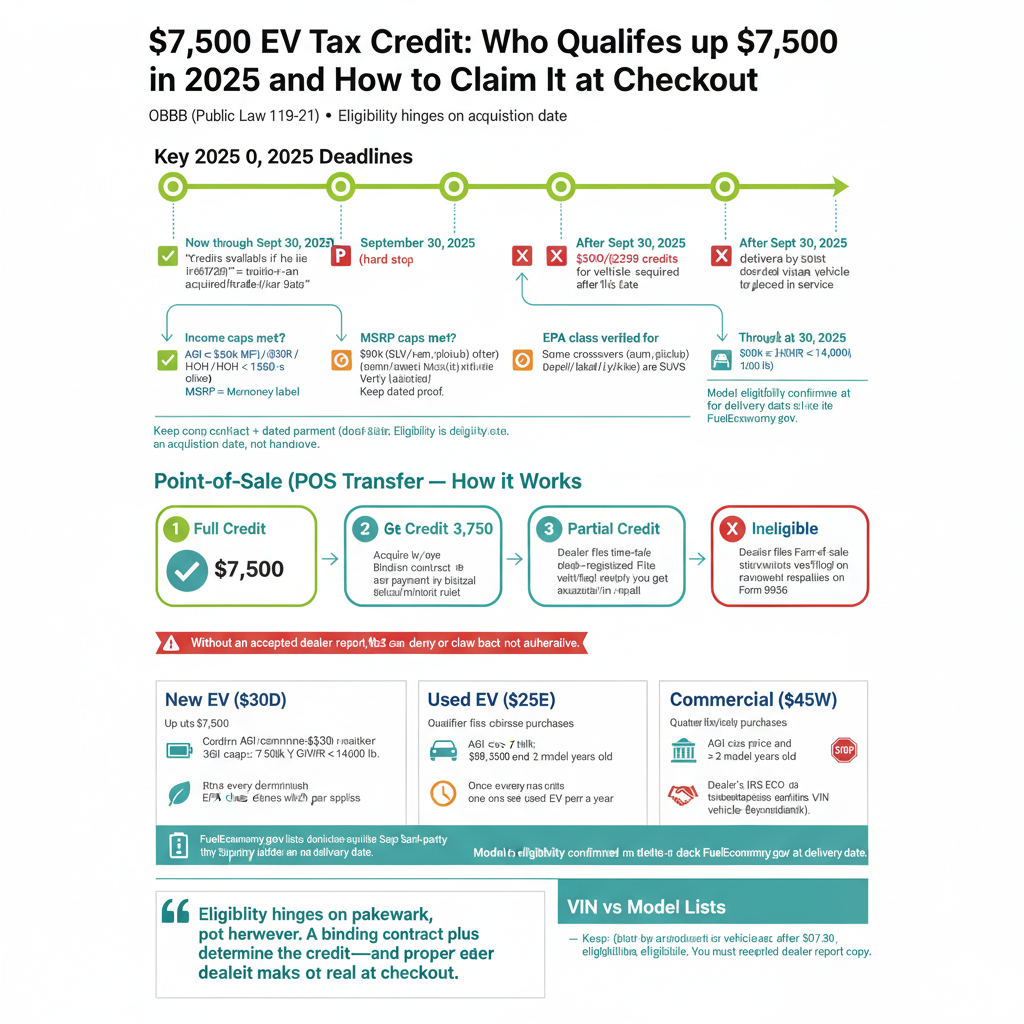 $7,500 EV tax credit: who qualifies in 2025 and how to claim it at checkout