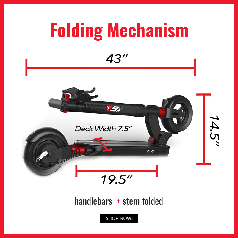 Office worker folding the electric scooter for indoor storage